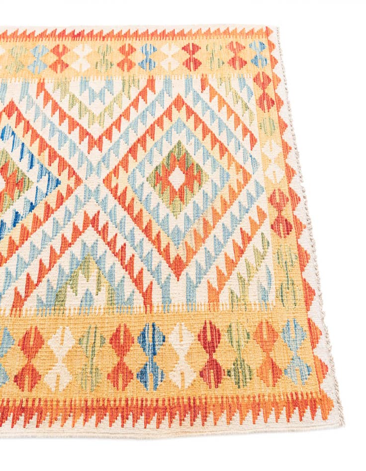 Detail image of 3' 3 x 6' 6  Hand Woven Kilim Maymana Wool Runner Rug