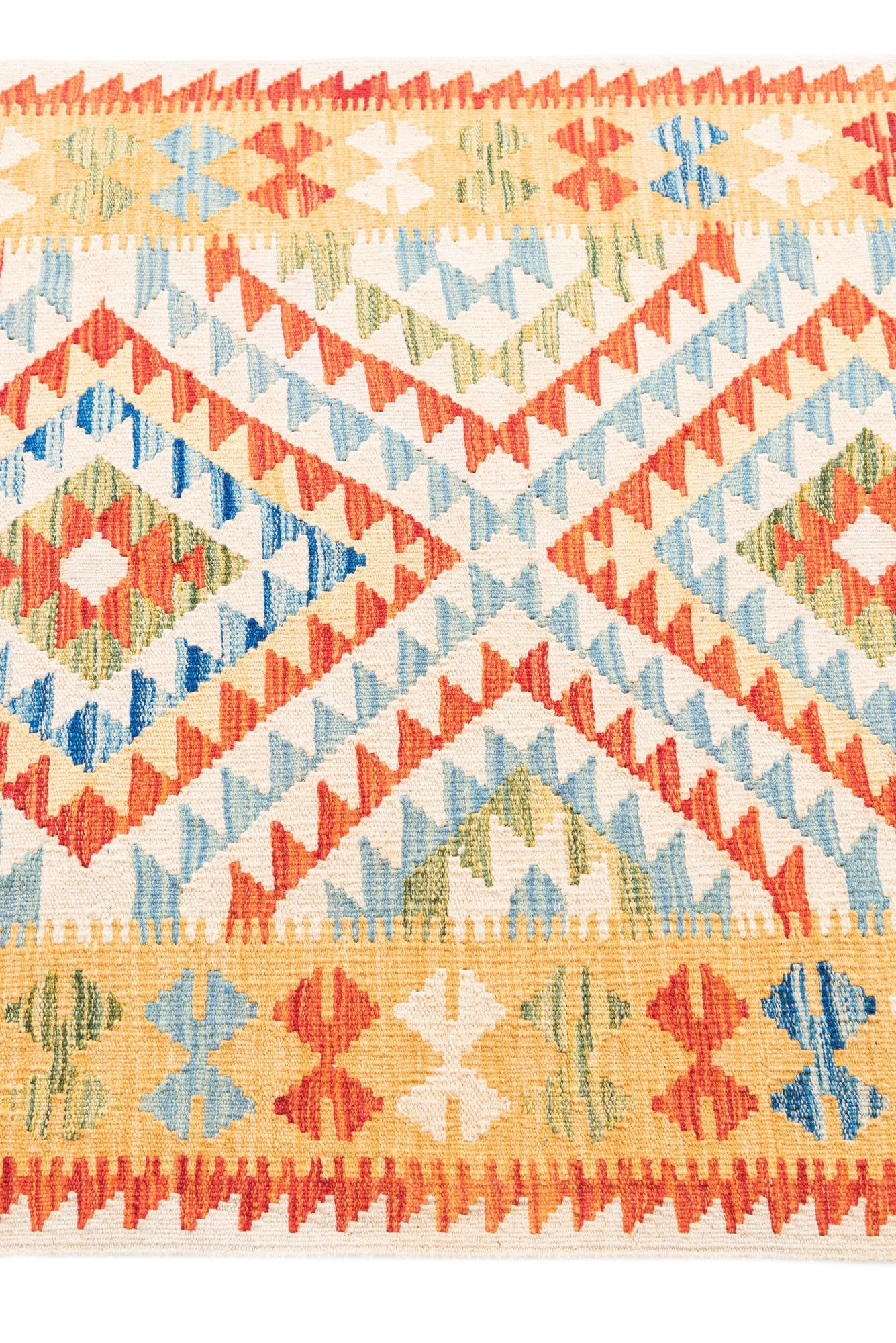 3' 3 x 6' 6 Hand Woven Kilim Maymana Wool Runner Rug