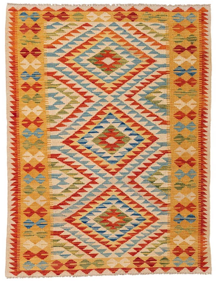 Detail image of 3' 3 x 6' 6 Hand Woven Kilim Maymana Wool Runner Rug