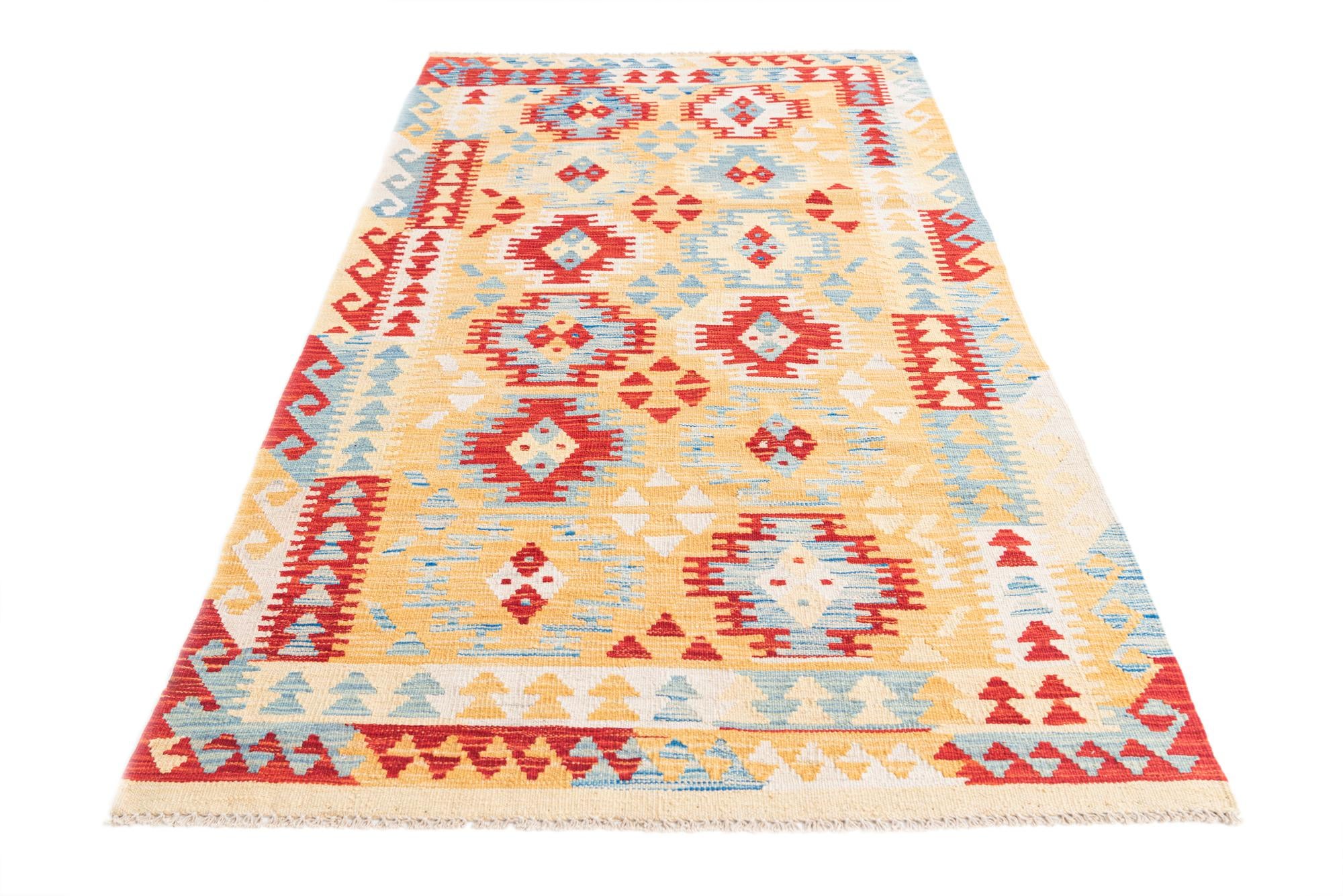 3' 5 x 6' 7 Hand Woven Kilim Maymana Wool Runner Rug
