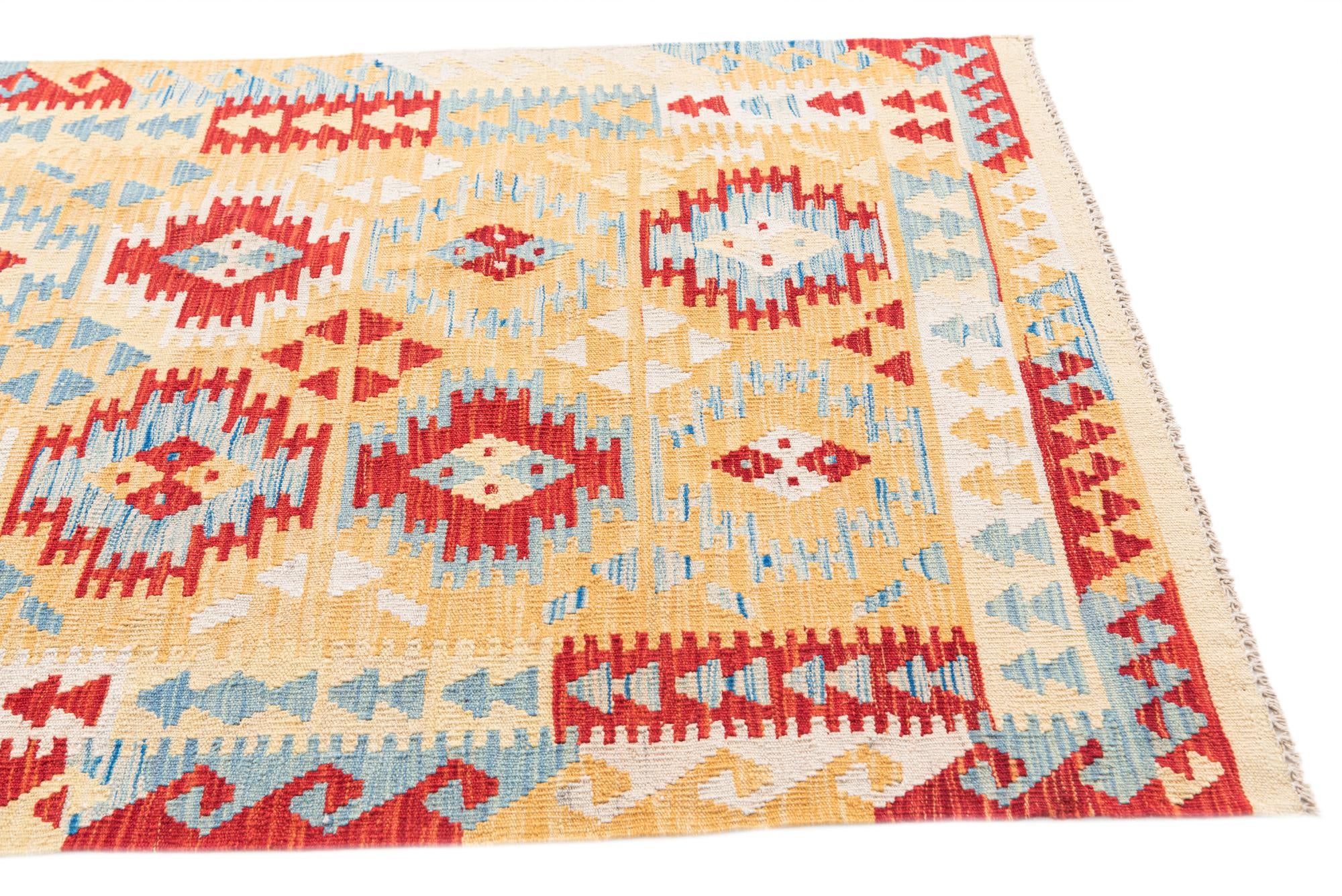 3' 5 x 6' 7 Hand Woven Kilim Maymana Wool Runner Rug