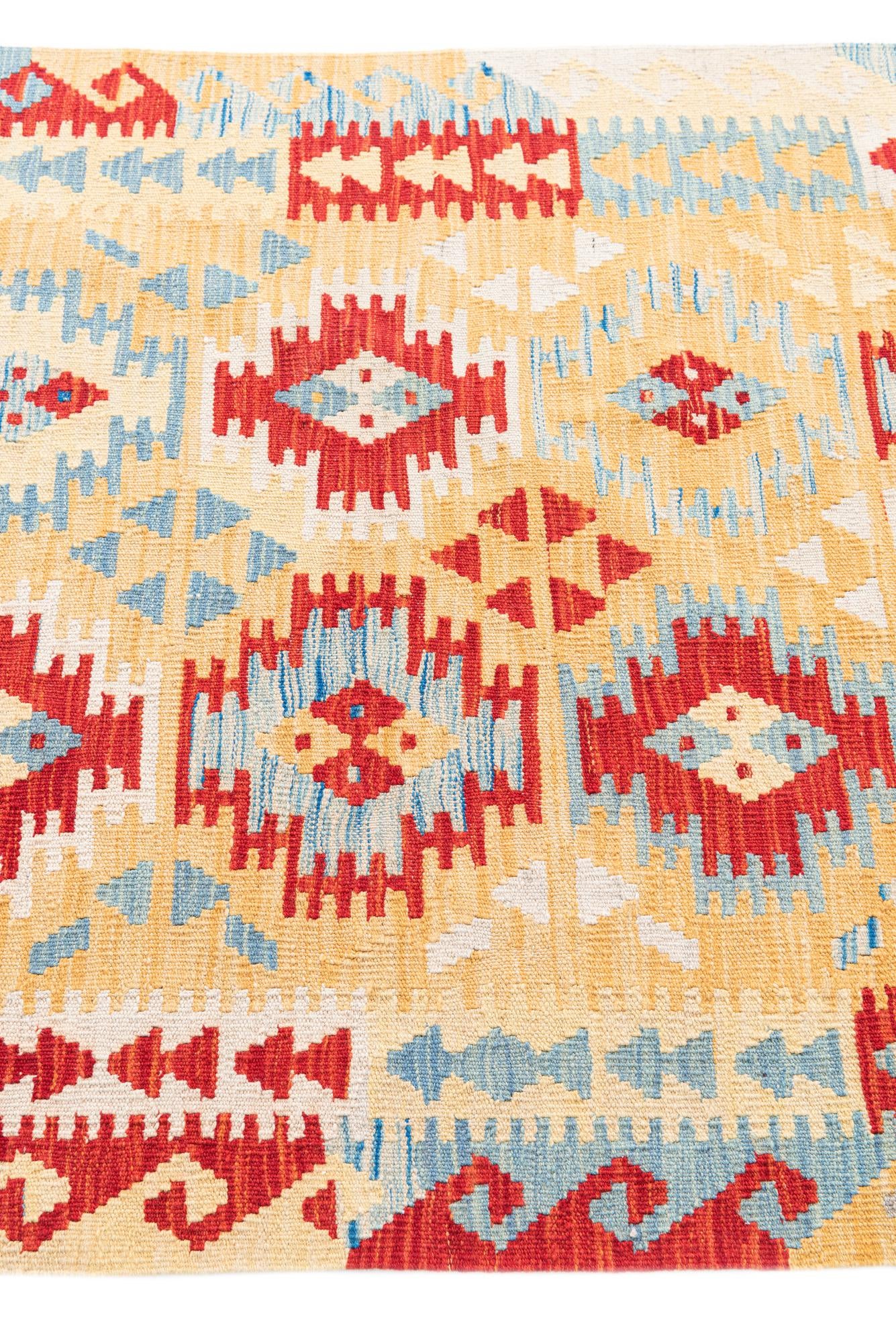 3' 5 x 6' 7 Hand Woven Kilim Maymana Wool Runner Rug