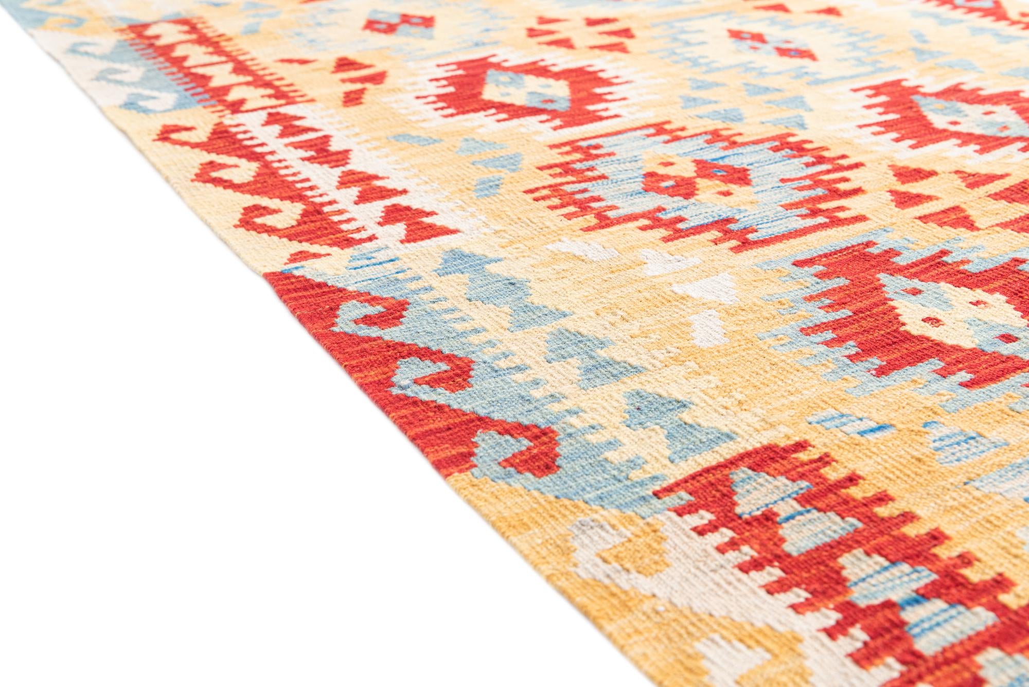 3' 5 x 6' 7 Hand Woven Kilim Maymana Wool Runner Rug