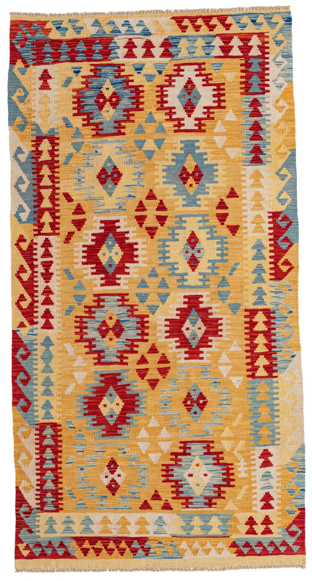 3' 5 x 6' 7 Hand Woven Kilim Maymana Wool Runner Rug