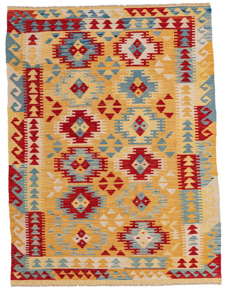 Detail image of 3' 5 x 6' 7 Hand Woven Kilim Maymana Wool Runner Rug