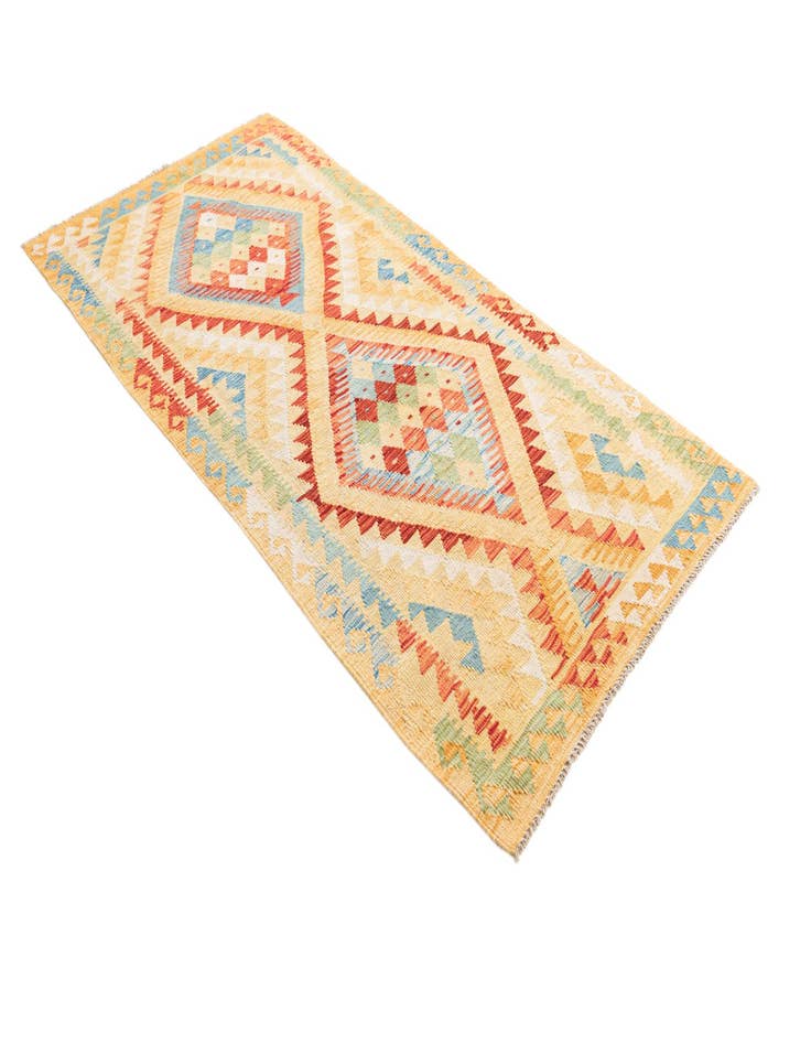 Detail image of 3' 5 x 6' 8  Hand Woven Kilim Maymana Wool Runner Rug