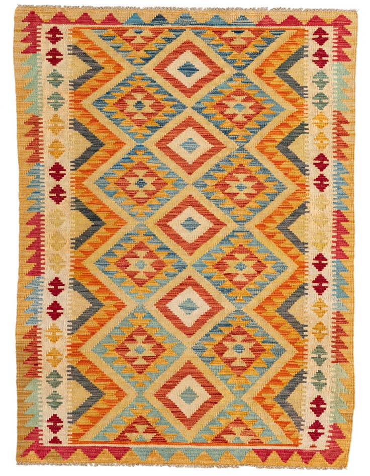 Detail image of 3' 3 x 6' 6 Hand Woven Kilim Maymana Wool Runner Rug
