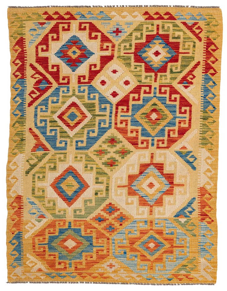 Detail image of 3' 3 x 6' 10 Hand Woven Kilim Maymana Wool Runner Rug