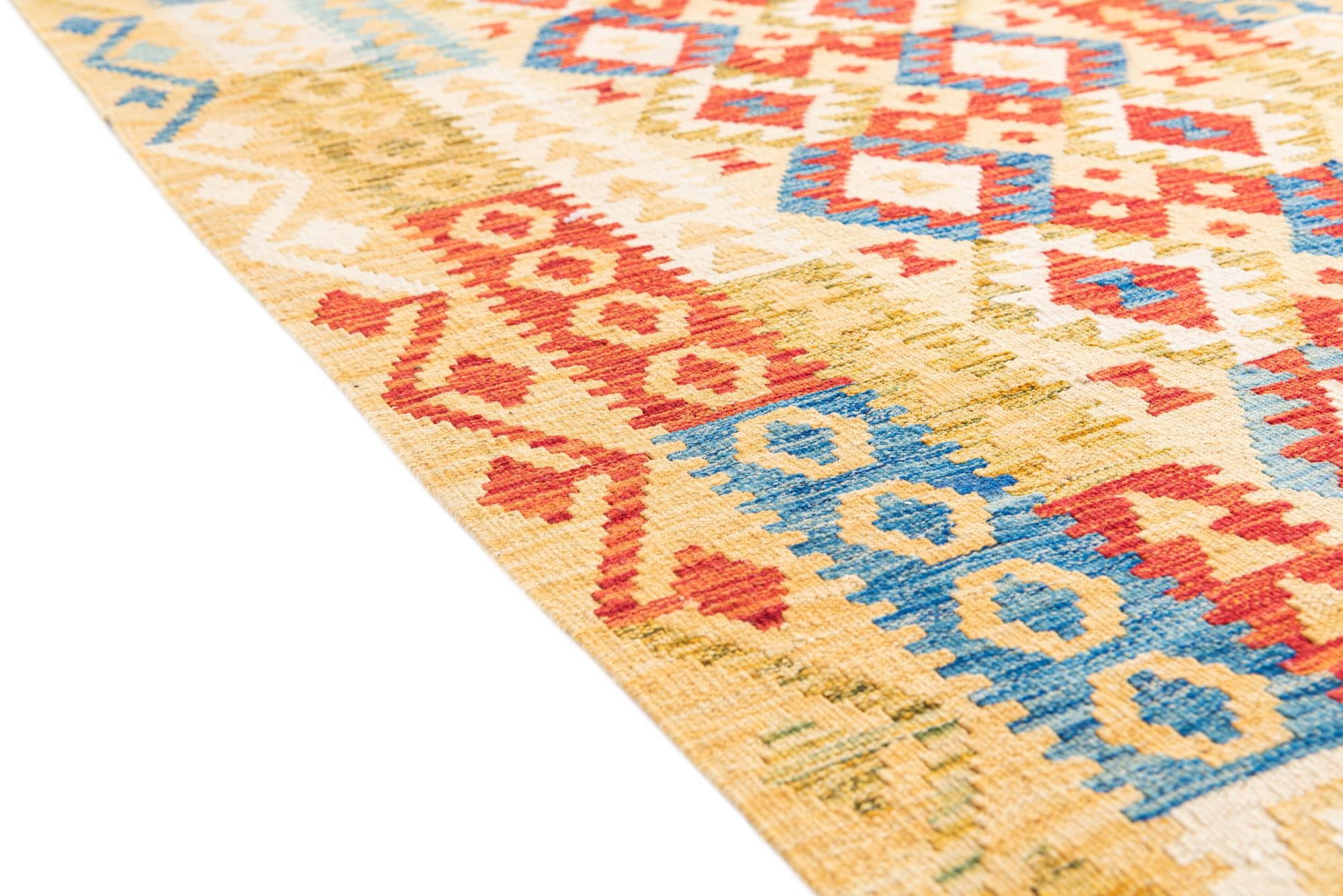 3' 5 x 6' 8 Hand Woven Kilim Maymana Wool Runner Rug