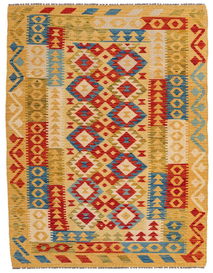 Detail image of 3' 5 x 6' 8 Hand Woven Kilim Maymana Wool Runner Rug
