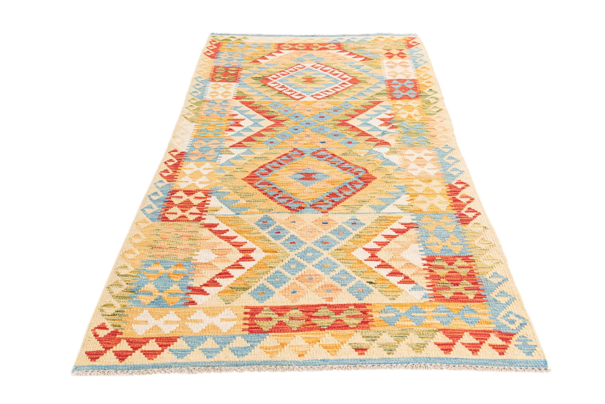 3' 2 x 6' 4 Hand Woven Kilim Maymana Wool Runner Rug