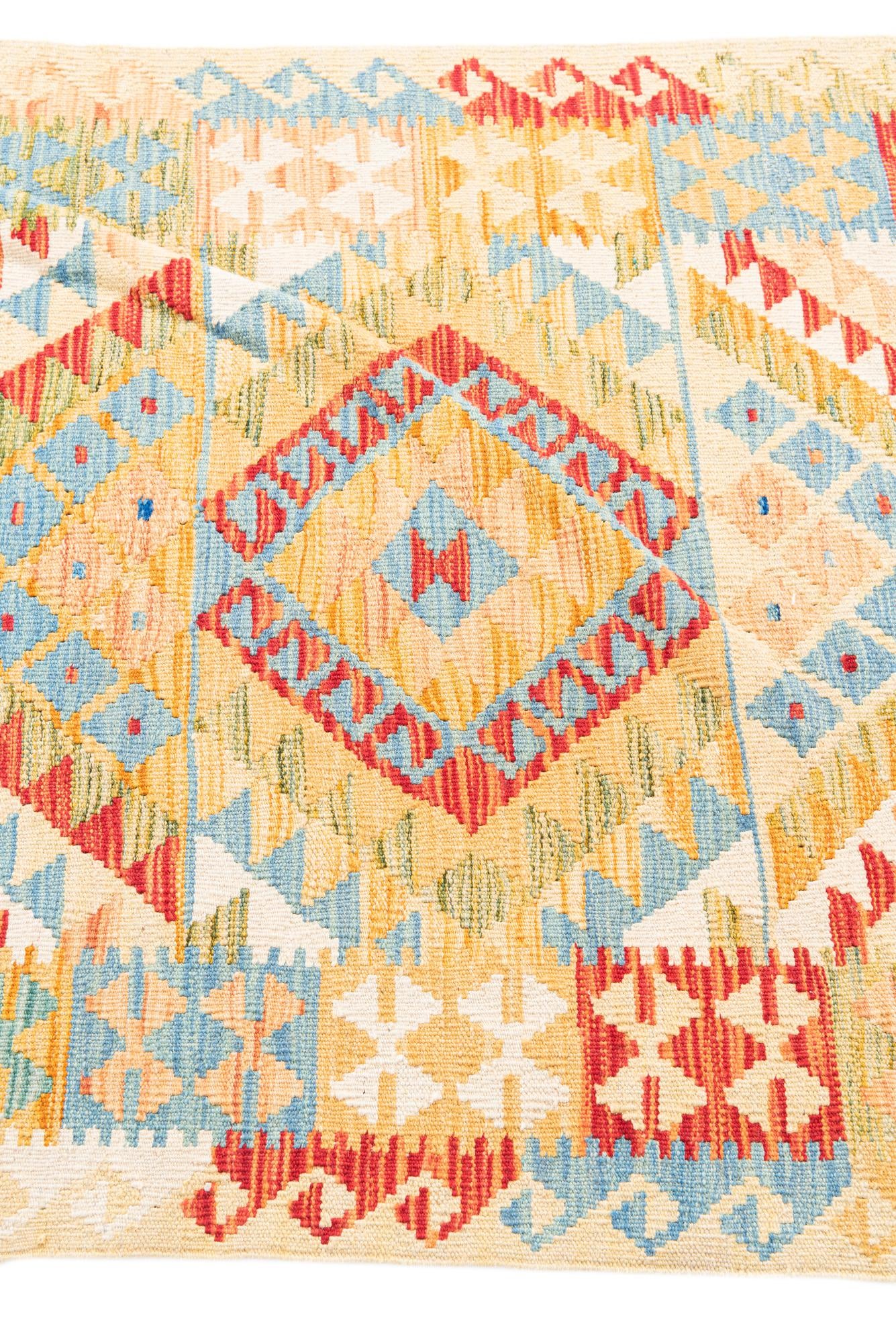 3' 2 x 6' 4 Hand Woven Kilim Maymana Wool Runner Rug