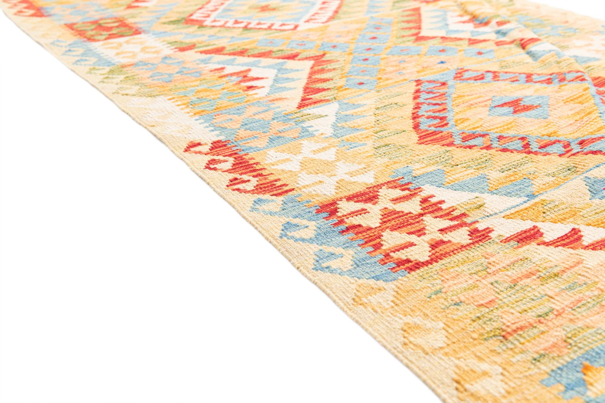 3' 2 x 6' 4 Hand Woven Kilim Maymana Wool Runner Rug