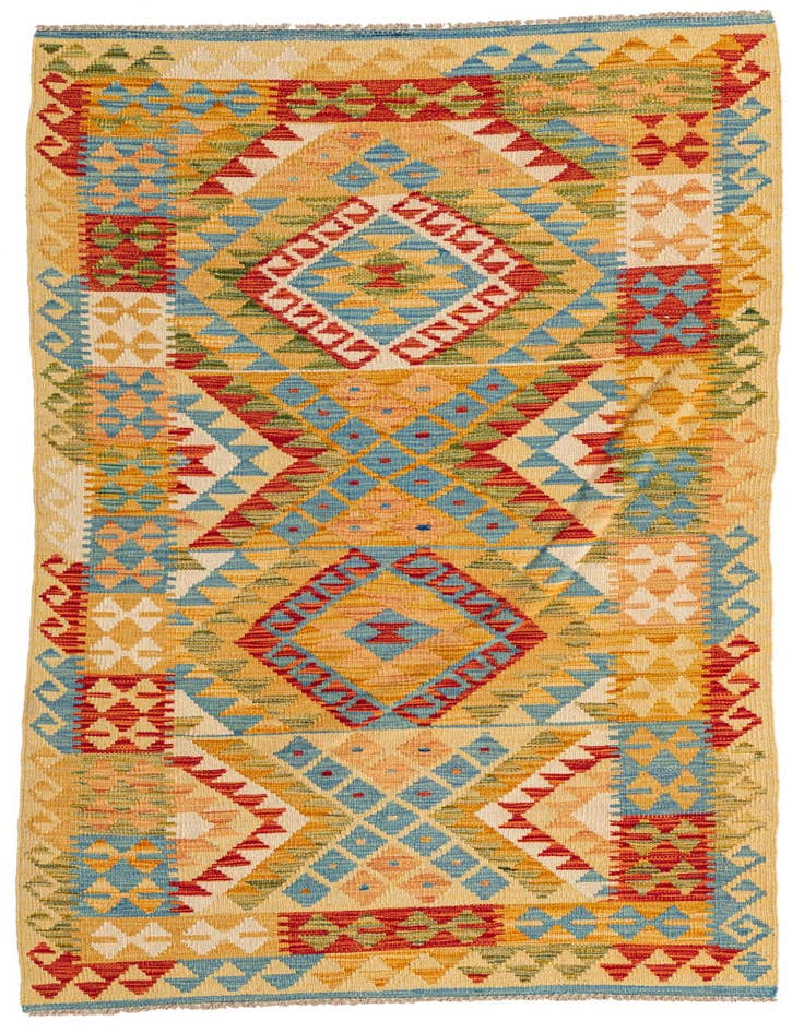 Detail image of 3' 2 x 6' 4 Hand Woven Kilim Maymana Wool Runner Rug