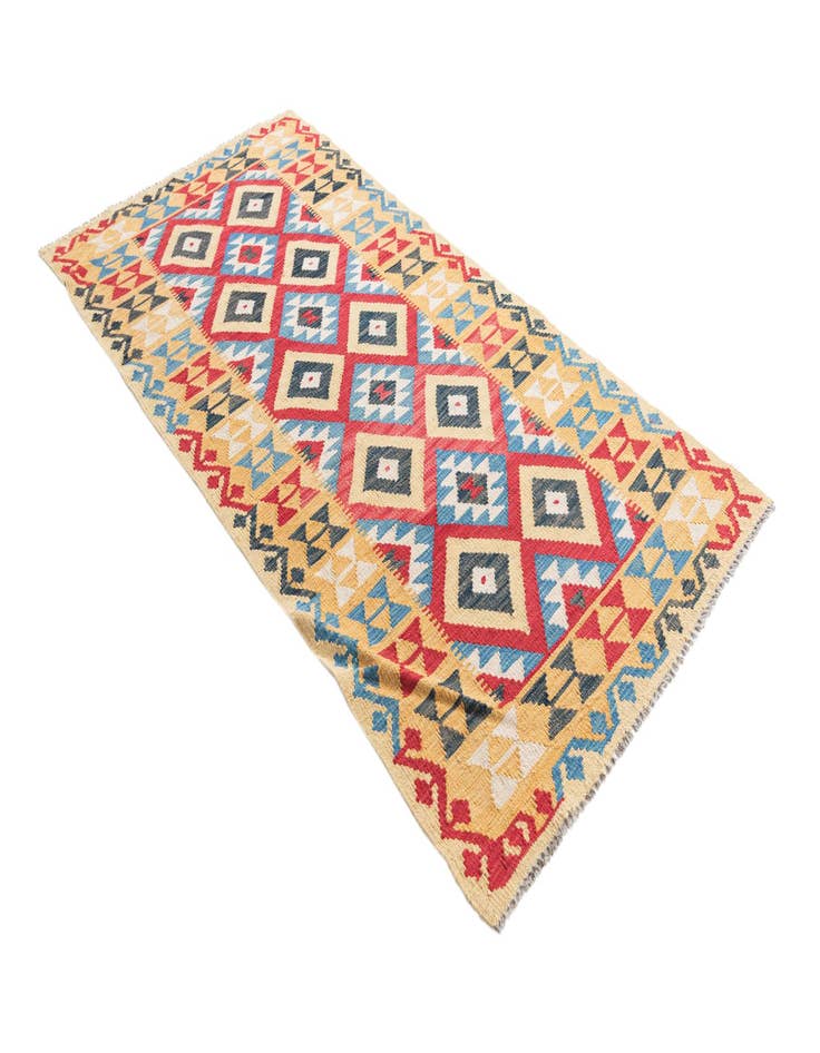 Detail image of 3' 4 x 6' 7  Hand Woven Kilim Maymana Wool Runner Rug