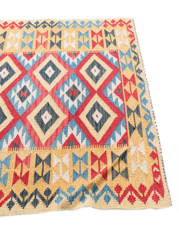 Detail image of 3' 4 x 6' 7  Hand Woven Kilim Maymana Wool Runner Rug