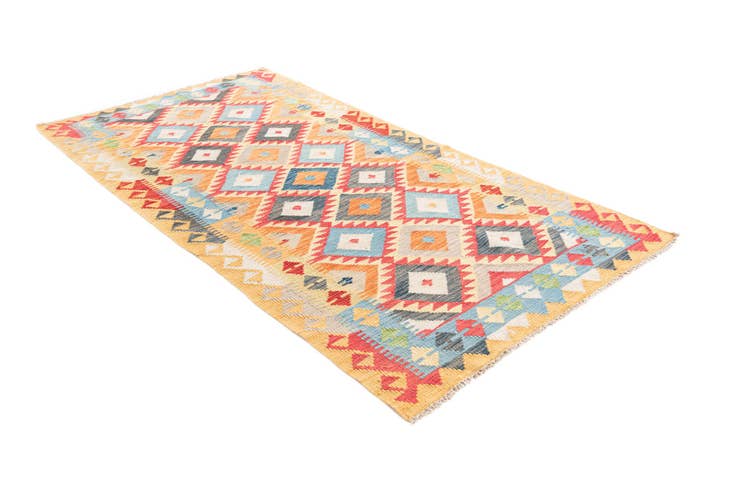 Detail image of 3' 5 x 6' 8 Hand Woven Kilim Maymana Wool Runner Rug