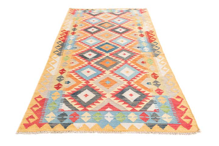 3' 5 x 6' 8 Hand Woven Kilim Maymana Wool Runner Rug