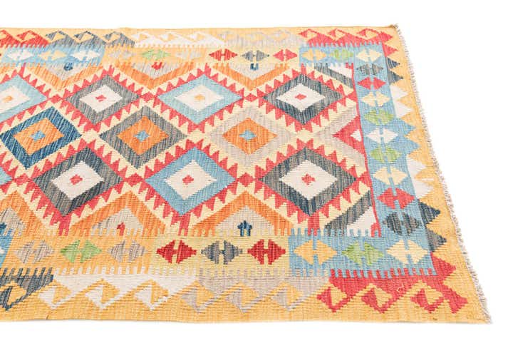 3' 5 x 6' 8 Hand Woven Kilim Maymana Wool Runner Rug