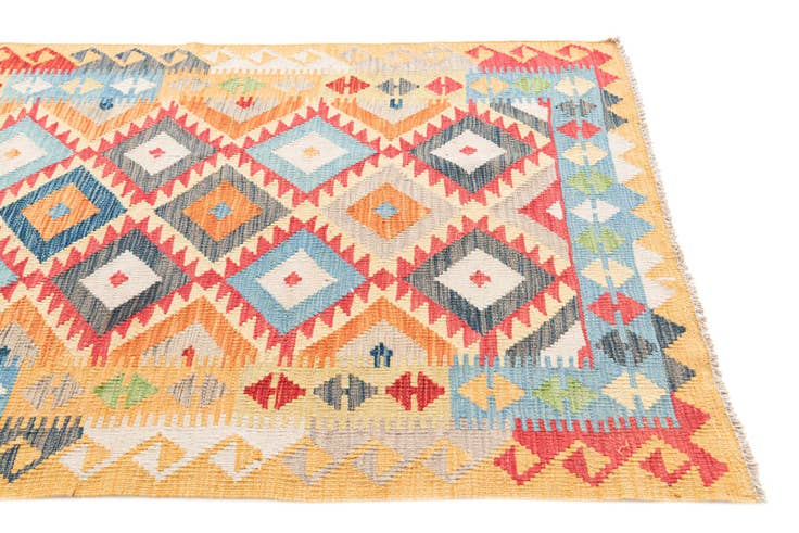 Detail image of 3' 5 x 6' 8 Hand Woven Kilim Maymana Wool Runner Rug