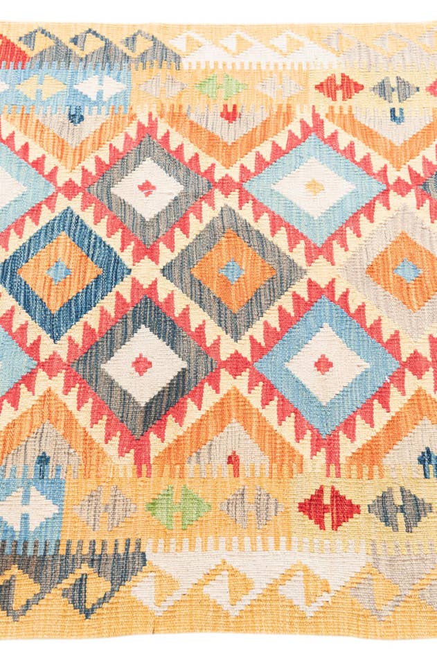 Detail image of 3' 5 x 6' 8 Hand Woven Kilim Maymana Wool Runner Rug