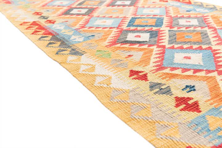 3' 5 x 6' 8 Hand Woven Kilim Maymana Wool Runner Rug