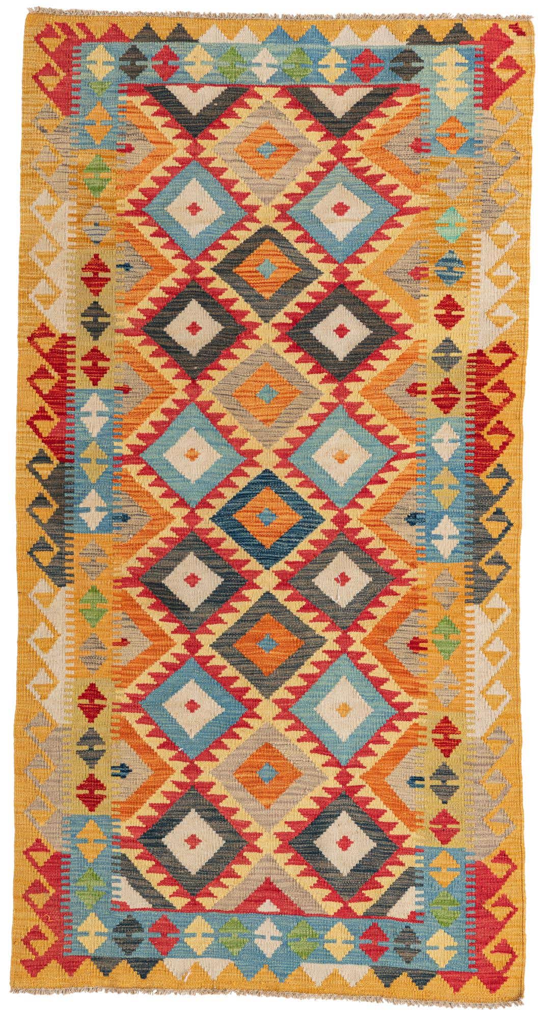 3' 5 x 6' 8 Hand Woven Kilim Maymana Wool Runner Rug
