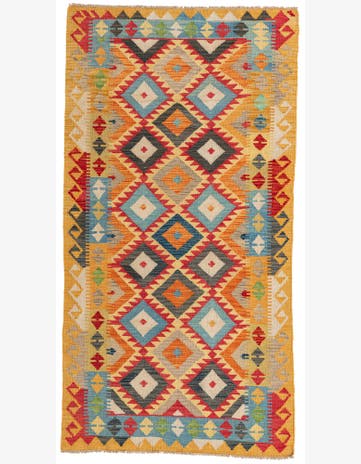 3' 5 x 6' 8 Hand Woven Kilim Maymana Wool Runner Rug
