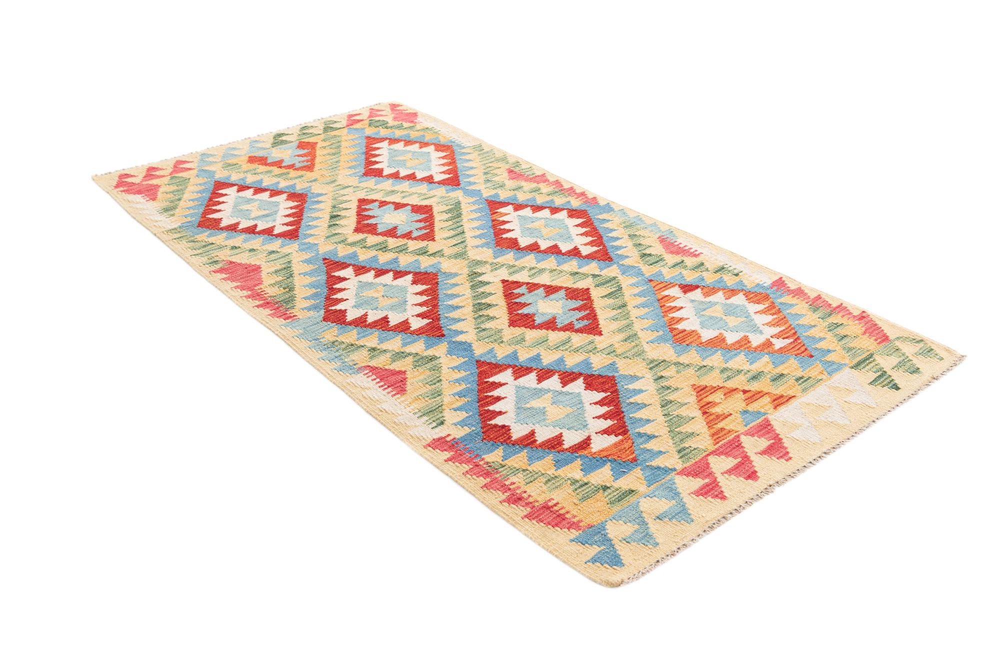 3' 3 x 6' 3 Hand Woven Kilim Maymana Wool Runner Rug