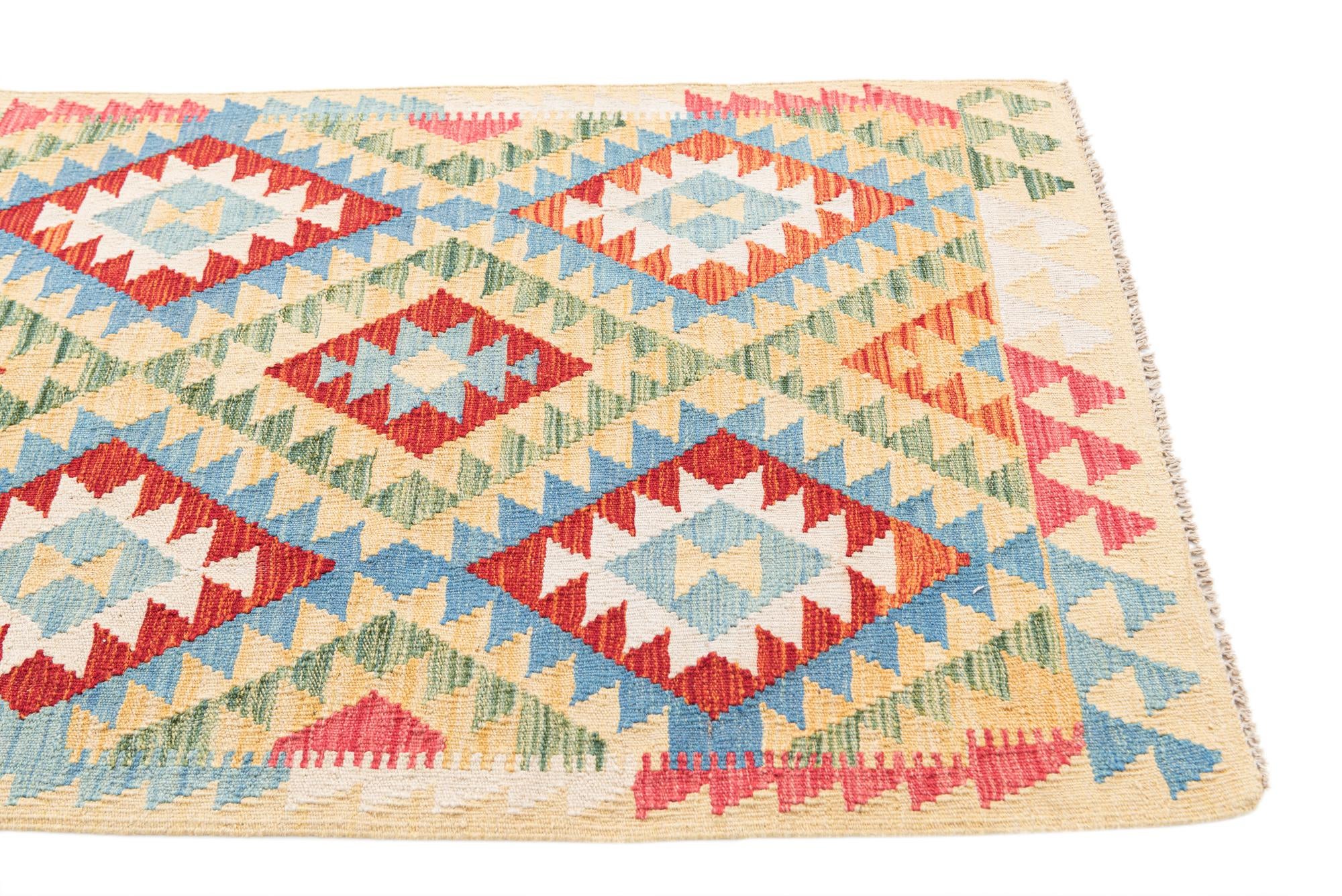 3' 3 x 6' 3 Hand Woven Kilim Maymana Wool Runner Rug