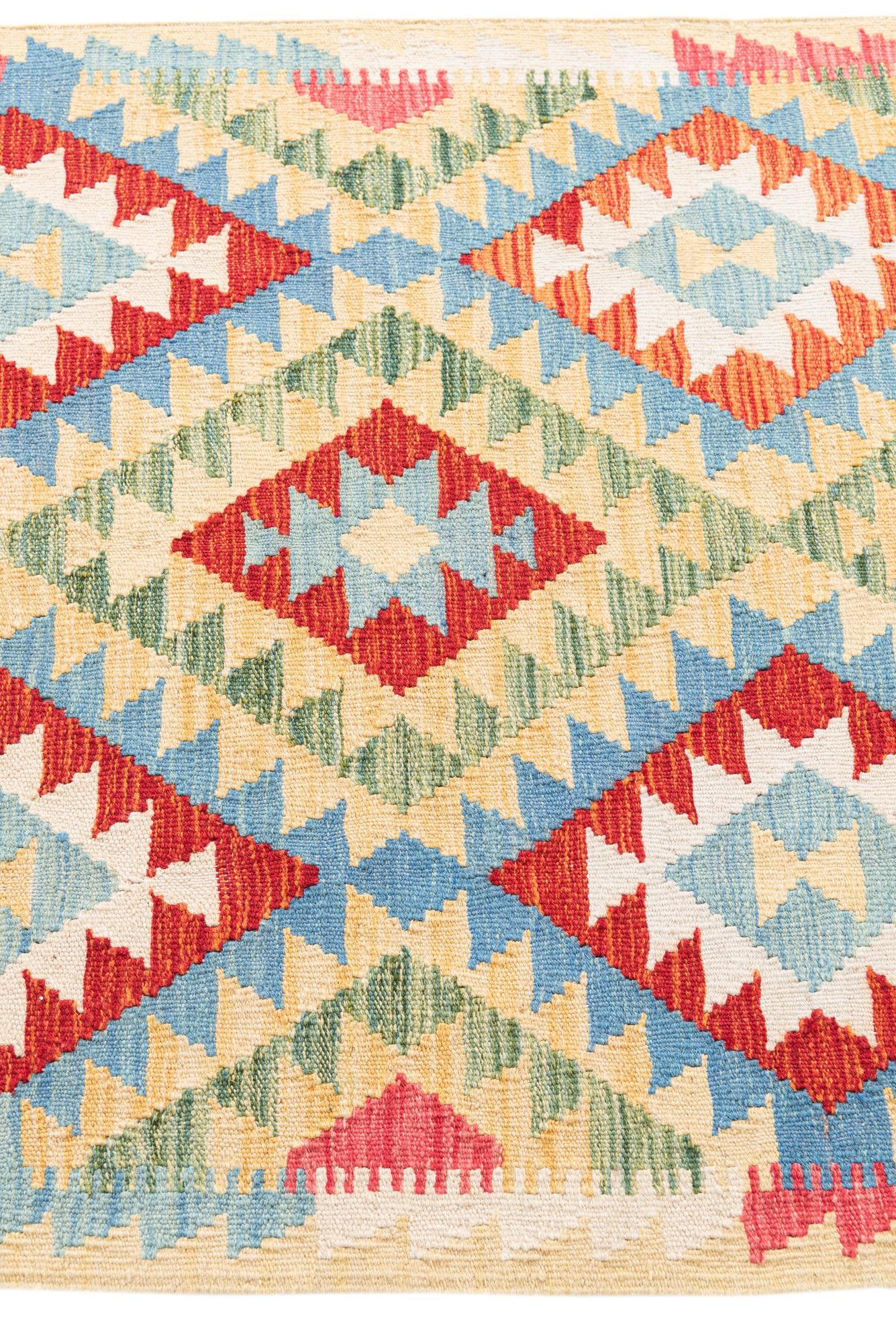 3' 3 x 6' 3 Hand Woven Kilim Maymana Wool Runner Rug