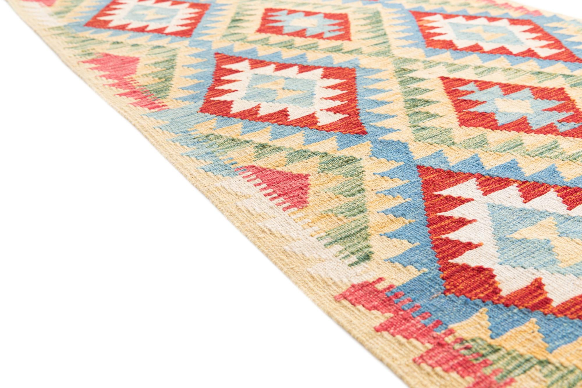 3' 3 x 6' 3 Hand Woven Kilim Maymana Wool Runner Rug
