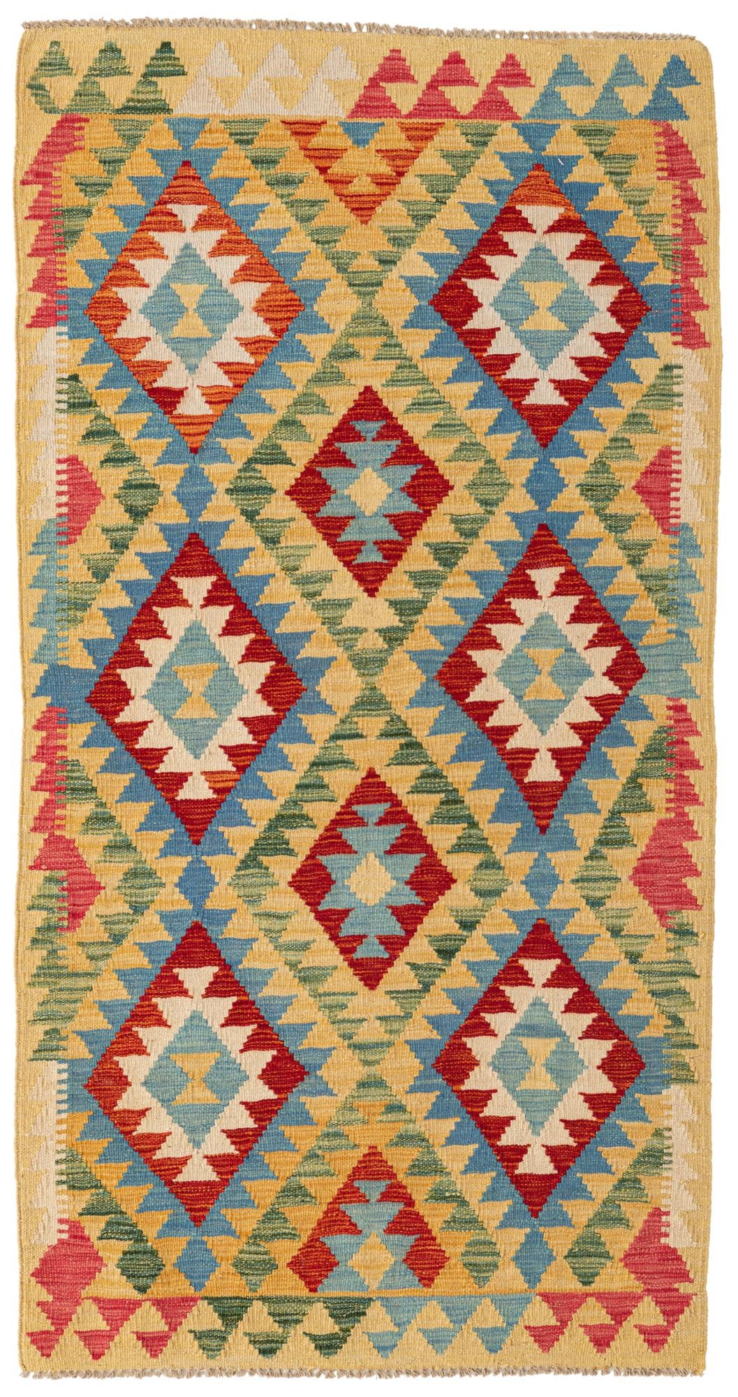 3' 3 x 6' 3 Hand Woven Kilim Maymana Wool Runner Rug