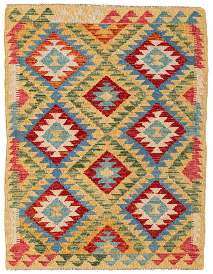 Detail image of 3' 3 x 6' 3 Hand Woven Kilim Maymana Wool Runner Rug