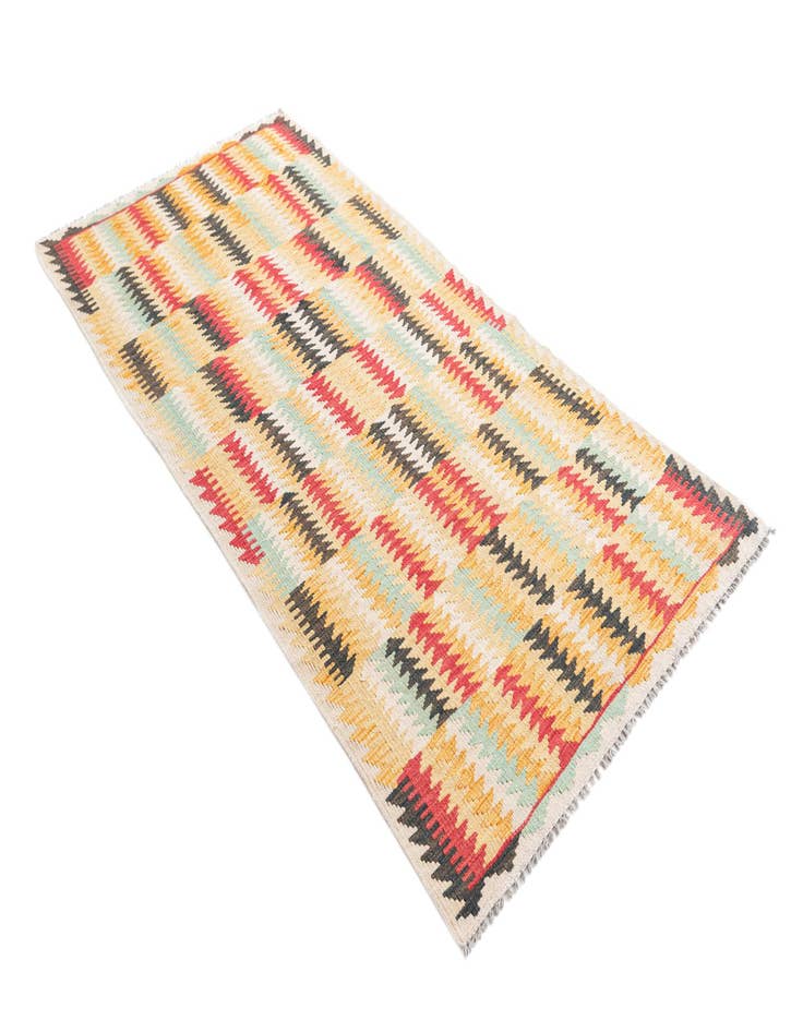 Detail image of 3' 3 x 6' 8  Hand Woven Kilim Maymana Wool Runner Rug