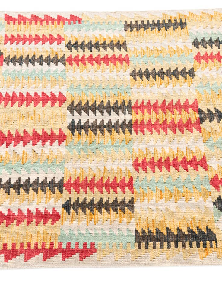 Detail image of 3' 3 x 6' 8  Hand Woven Kilim Maymana Wool Runner Rug