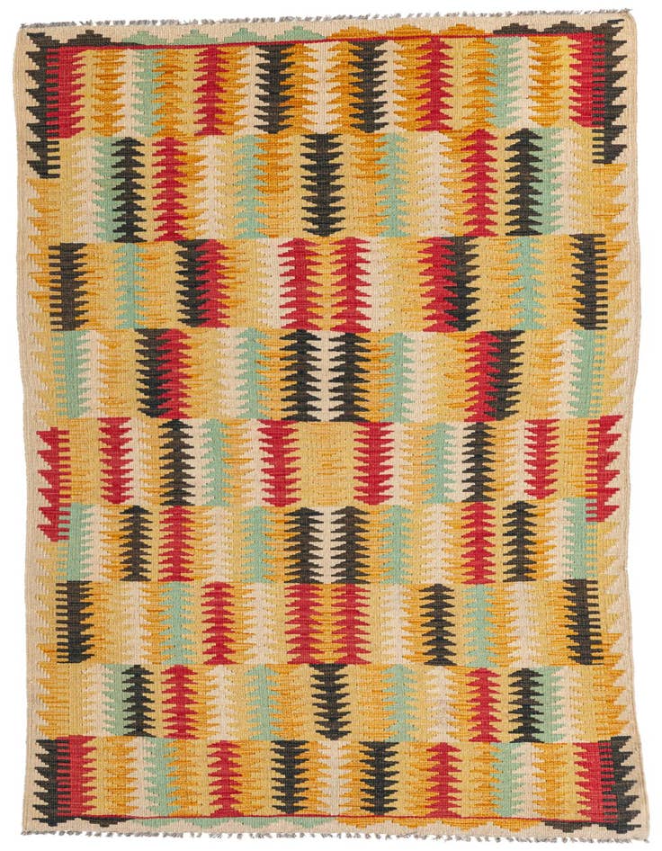 Detail image of 3' 3 x 6' 8 Hand Woven Kilim Maymana Wool Runner Rug