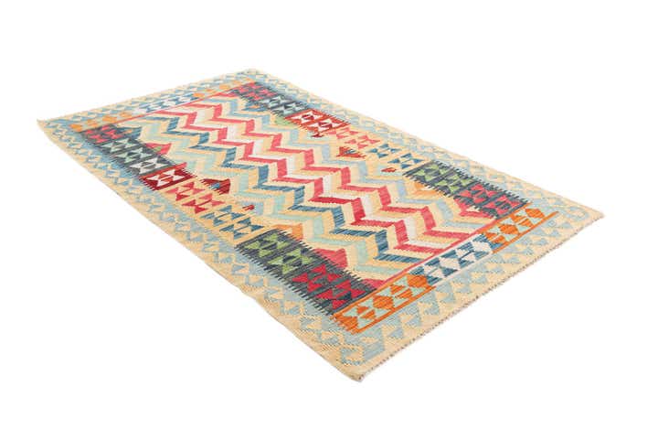 3' 8 x 6' 3 Hand Woven Kilim Maymana Wool Runner Rug