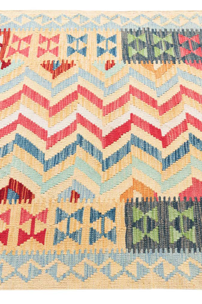 3' 8 x 6' 3 Hand Woven Kilim Maymana Wool Runner Rug