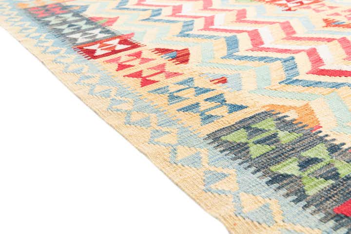 3' 8 x 6' 3 Hand Woven Kilim Maymana Wool Runner Rug