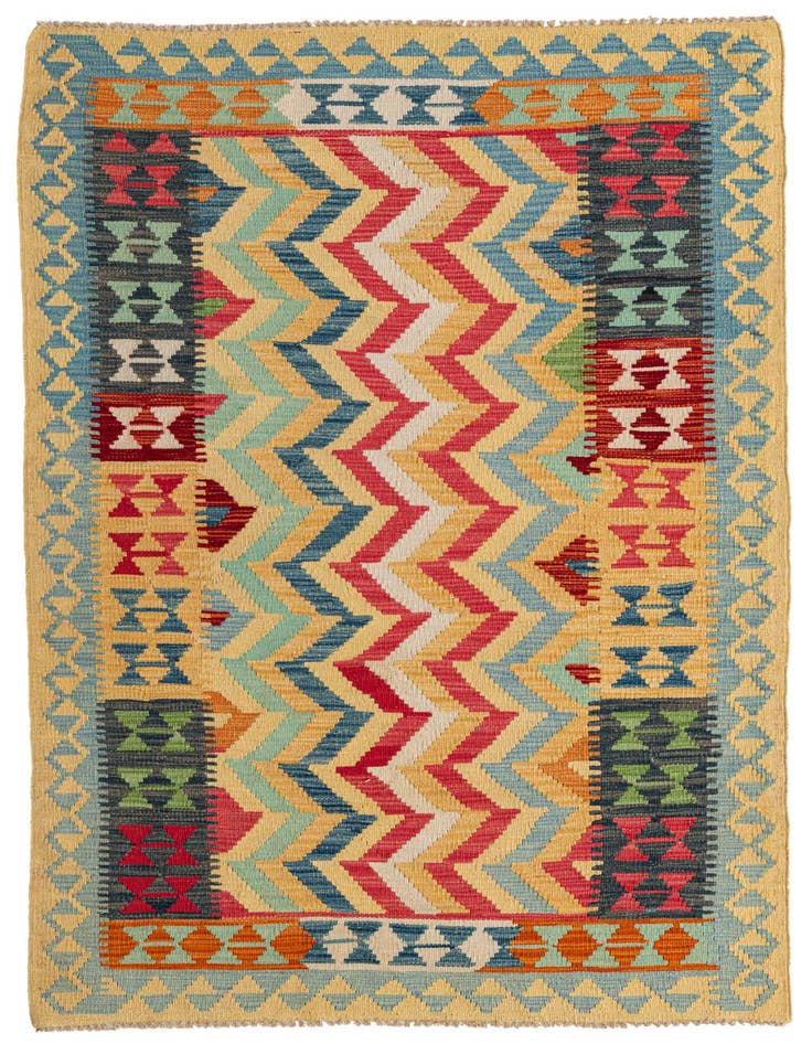 Detail image of 3' 8 x 6' 3 Hand Woven Kilim Maymana Wool Runner Rug