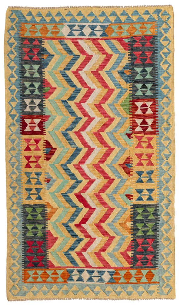 3' 8 x 6' 3 Hand Woven Kilim Maymana Wool Runner Rug