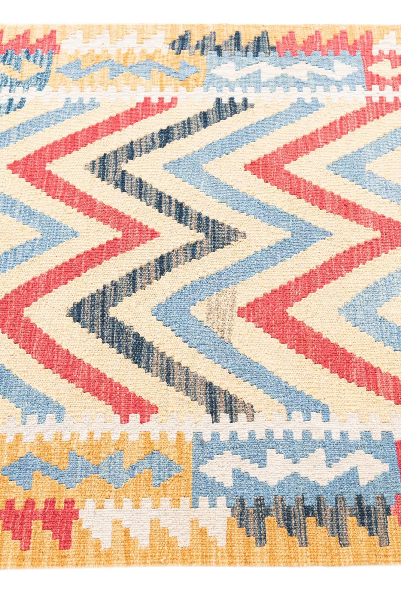 3' 3 x 6' 8 Hand Woven Kilim Maymana Wool Runner Rug