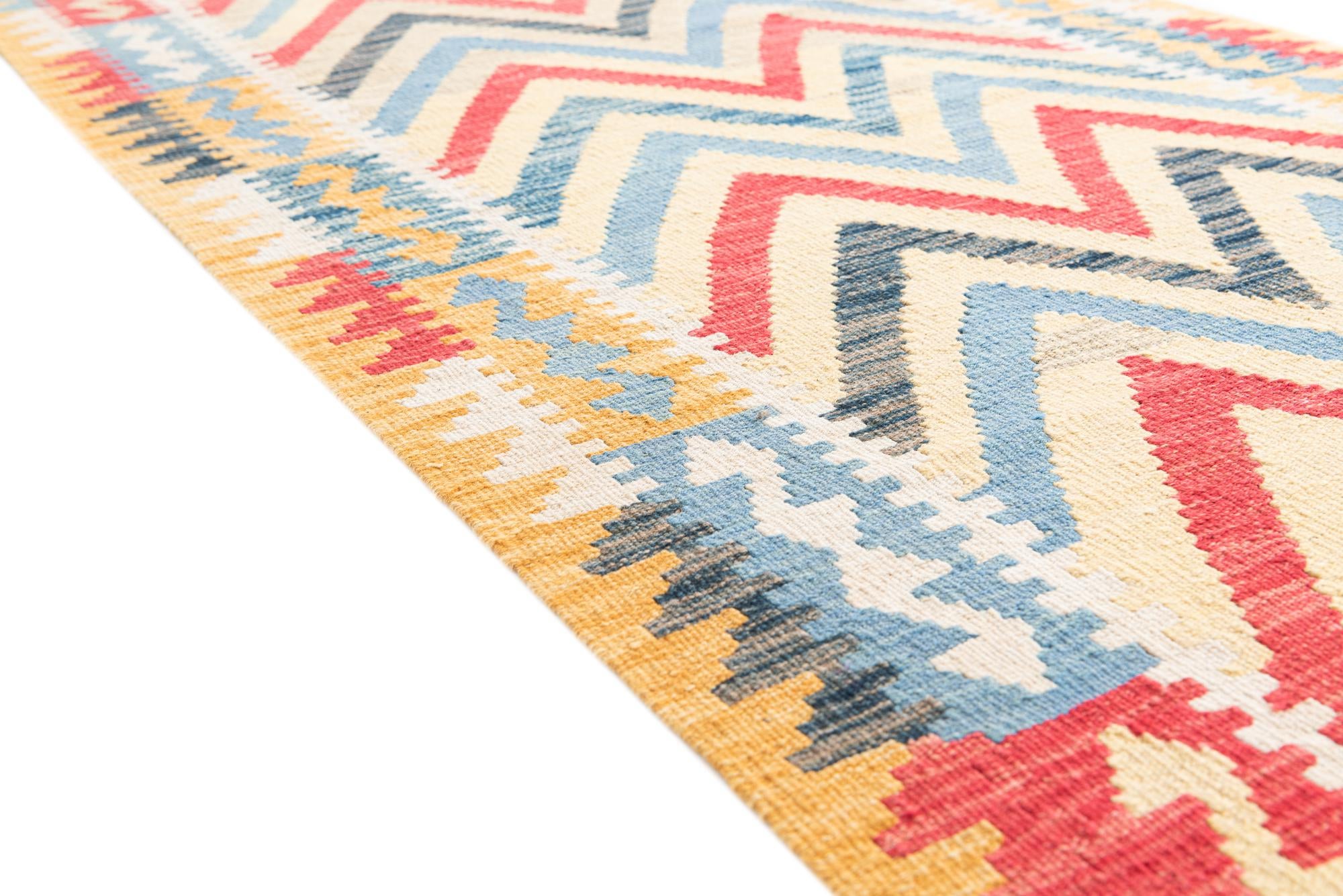 3' 3 x 6' 8 Hand Woven Kilim Maymana Wool Runner Rug