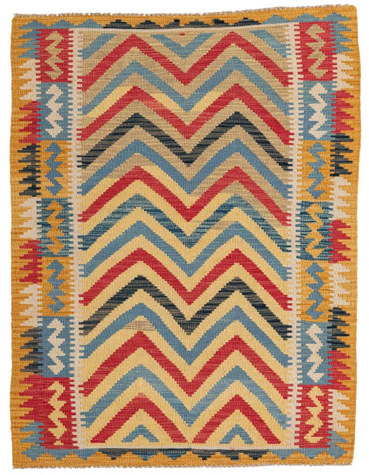 Detail image of 3' 3 x 6' 8 Hand Woven Kilim Maymana Wool Runner Rug