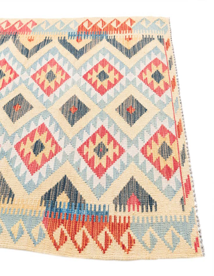 Detail image of 3' 5 x 6' 7  Hand Woven Kilim Maymana Wool Runner Rug