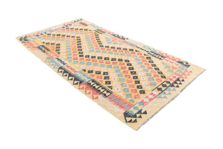 3' 5 x 6' 8 Hand Woven Kilim Maymana Wool Runner Rug