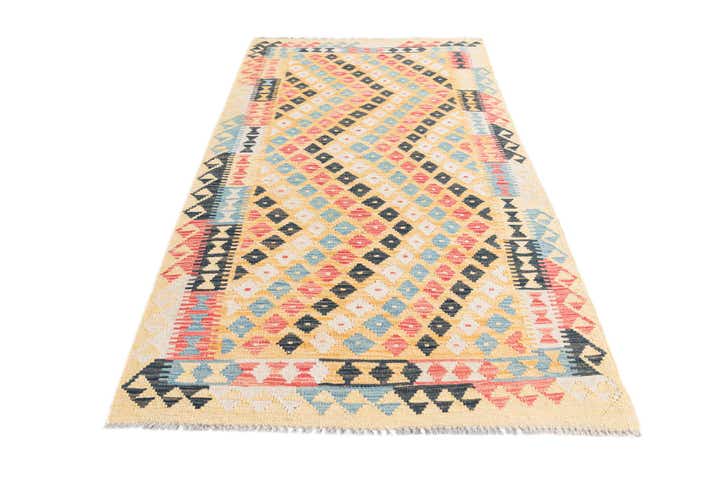 3' 5 x 6' 8 Hand Woven Kilim Maymana Wool Runner Rug