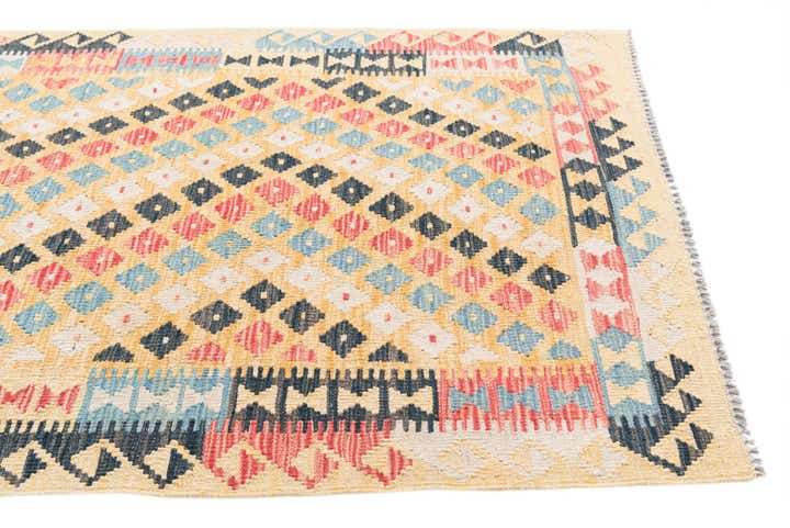 3' 5 x 6' 8 Hand Woven Kilim Maymana Wool Runner Rug