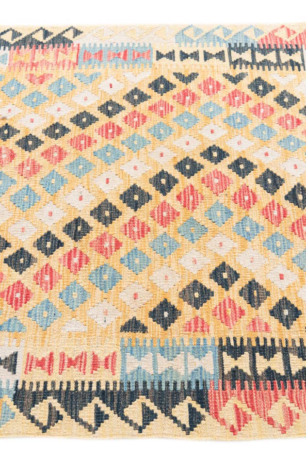 Detail image of 3' 5 x 6' 8 Hand Woven Kilim Maymana Wool Runner Rug